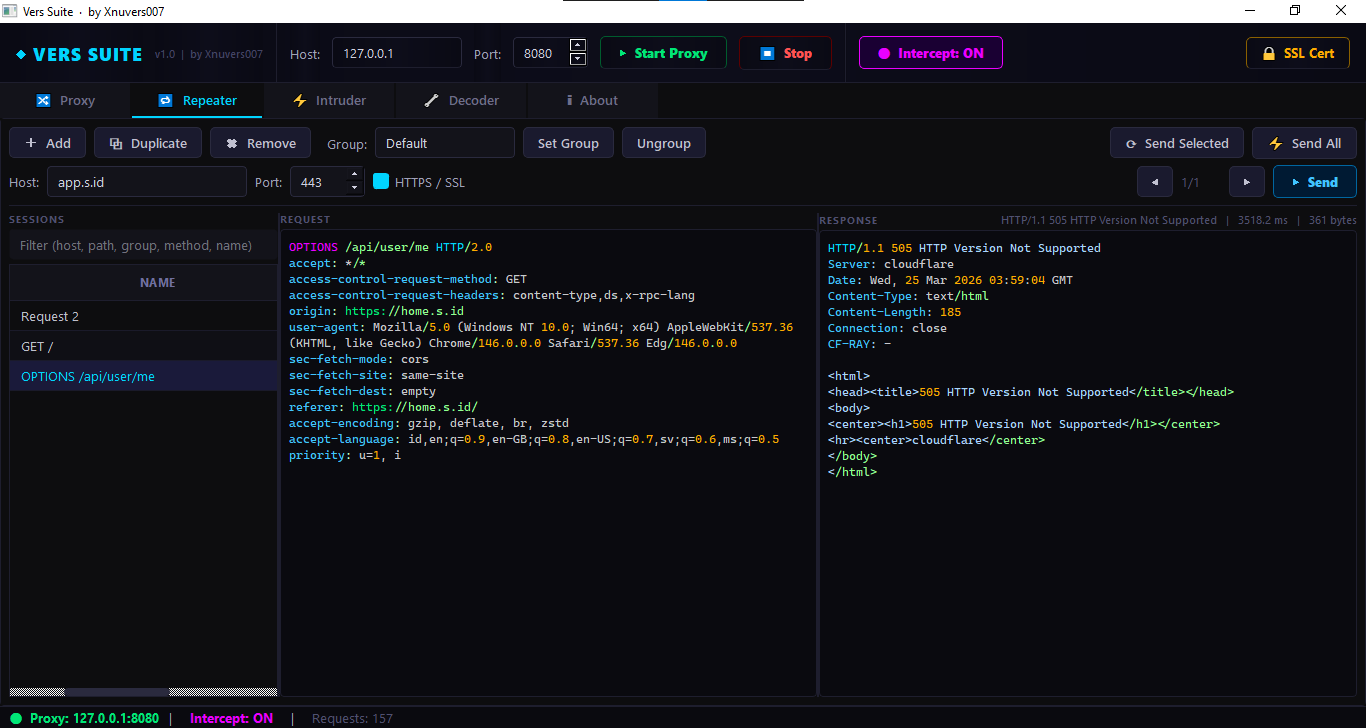 Tab repeater untuk replay request